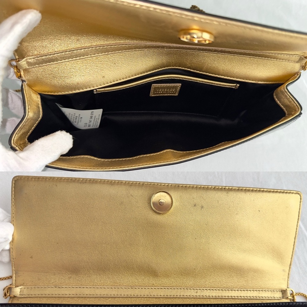 ✨VERSACE Crystal Medusa Icon Leather Clutch Bag With Strap Black Gold - Picture 11 of 17